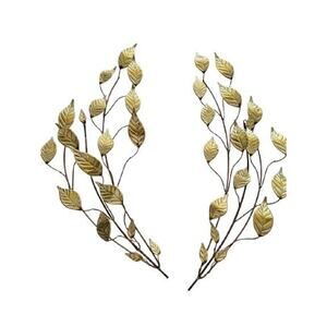 Homco Wall Hanging Branch Decor Gold Metal Copper Leaf Spray Vintage Set of 2